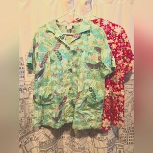 Duo 2 Vintage Anthony Richards Amerimark Pocketed Floral Tops Pink/Green Size L